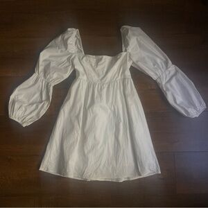 Reformation White Dress with Smocked Back and Puff Detail